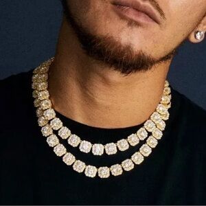 Iced Big Cubic Zirconia 8.5" Bracelet 18" 20" 24" Chain Gold Plate Icy Necklace